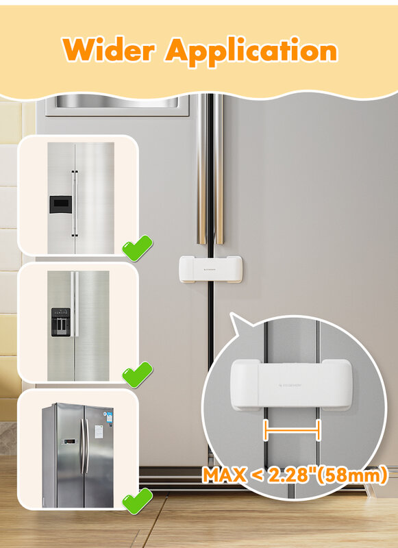 Updated French Fridge Lock French Door Refrigerator/Freezer Lock Door Gap Distance Cabinet Door Lock Protect Baby Child Lock