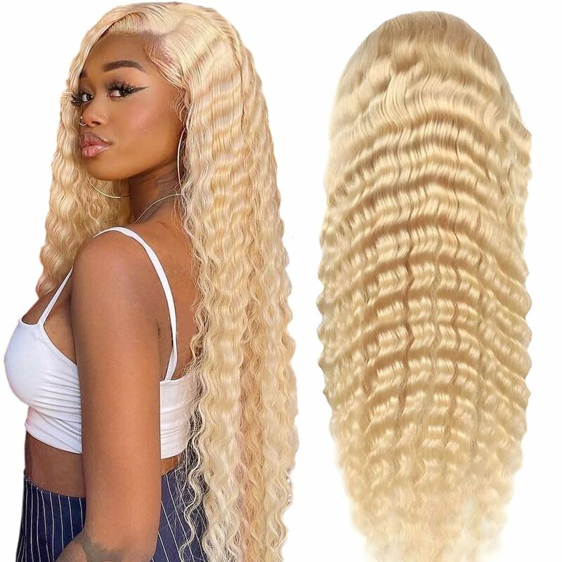 613 Honey Blonde Curly Wig 13x4 Deep Wave HD Lace Frontal Wigs 180% Remy Water Wave Blonde Colored Lace Front Human Hair Wig