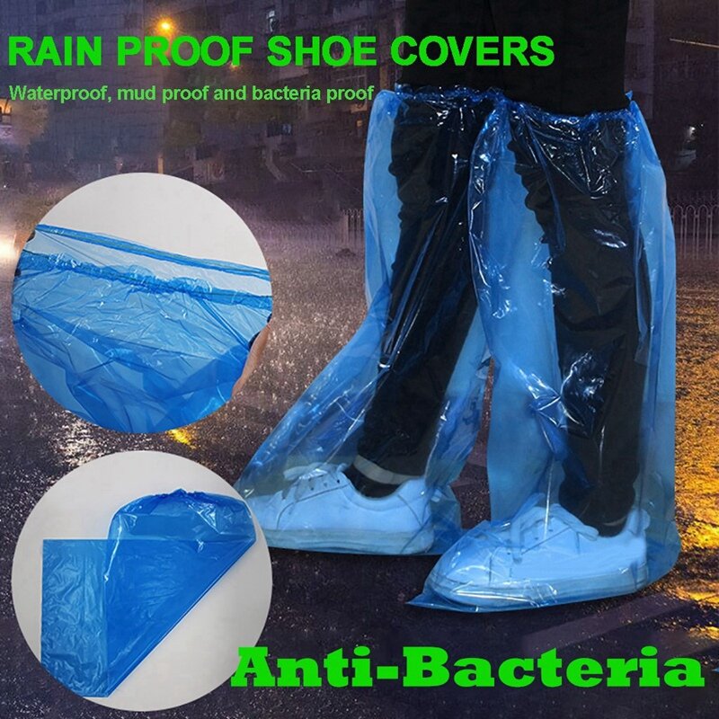 20 Pairs Waterproof Thick Plastic Disposable Rain Shoe Covers High-Top Anti-Slip For Women Men