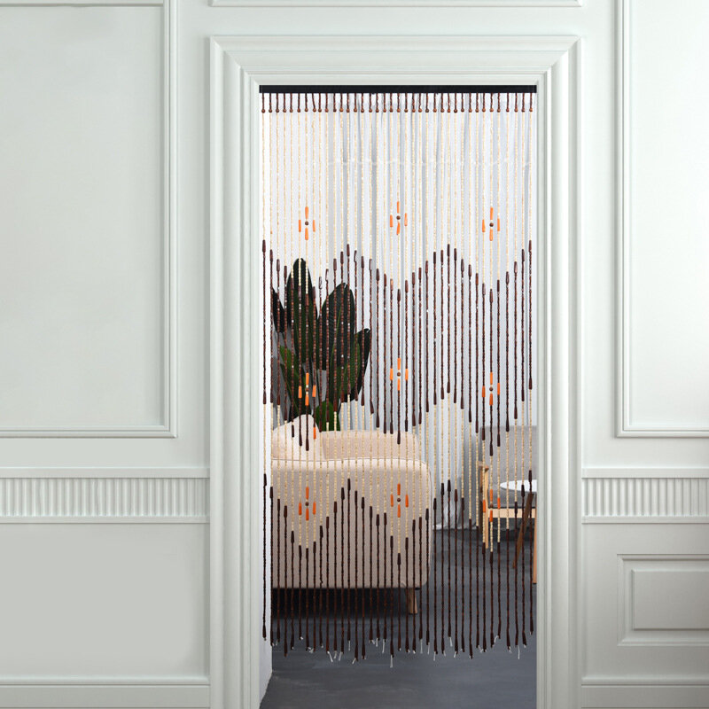 대나무 나무 구슬 장식 꽃 물결 디자인 문 커튼, 절묘한 수제 끈 커튼, 막대 후크 유형, 방 칸막이