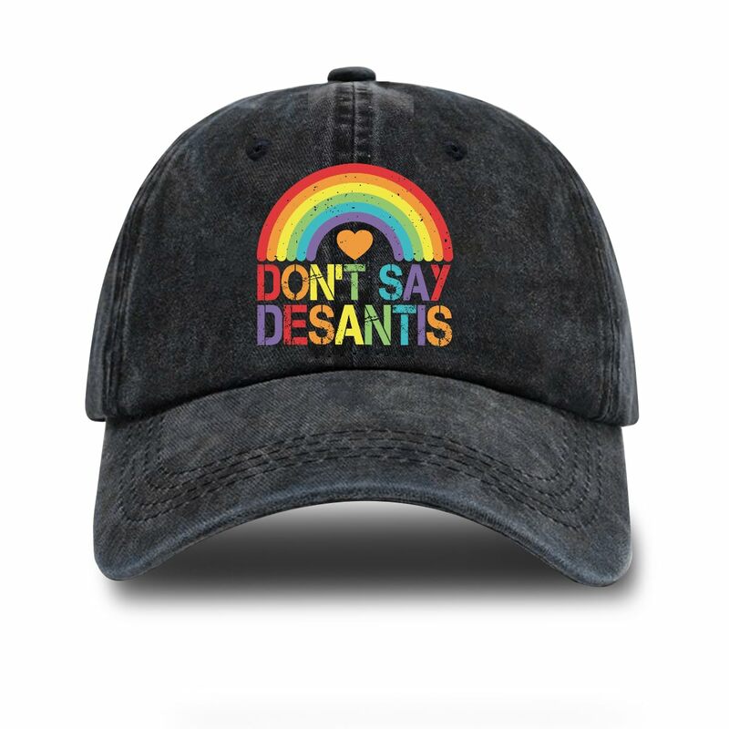 Don't Say Desantis Adjustable Washed Cotton Baseball Cap, Funny Rainbow Trucker Hat Outdoor Accessories for Men Women Birthday