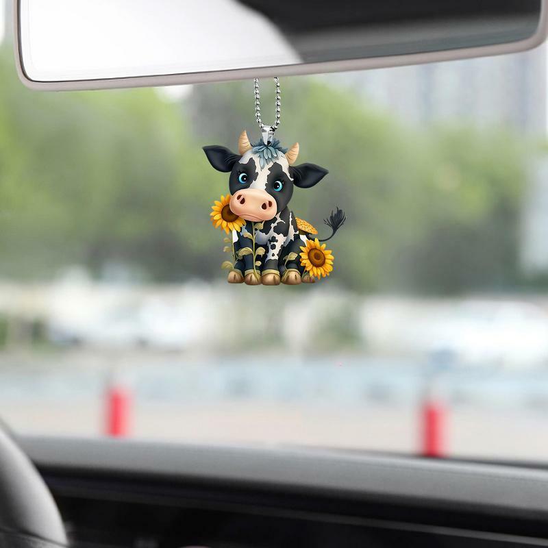 Vaca acrílica ornamentos para caminhão conversível, chaveiro do carro, charme do espelho retrovisor, auto SUV saco, 2D