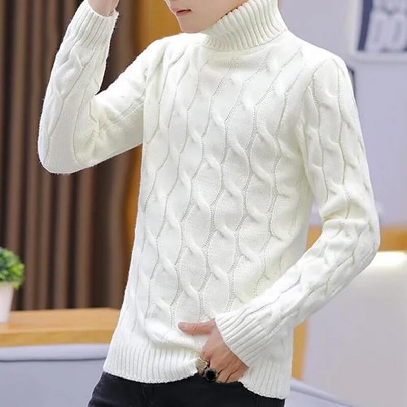 Warm Men High Collar Sweater Stylish Men's Turtleneck Sweaters Autumn Winter Knit Tops for Teenagers Thickened Twist Pullover