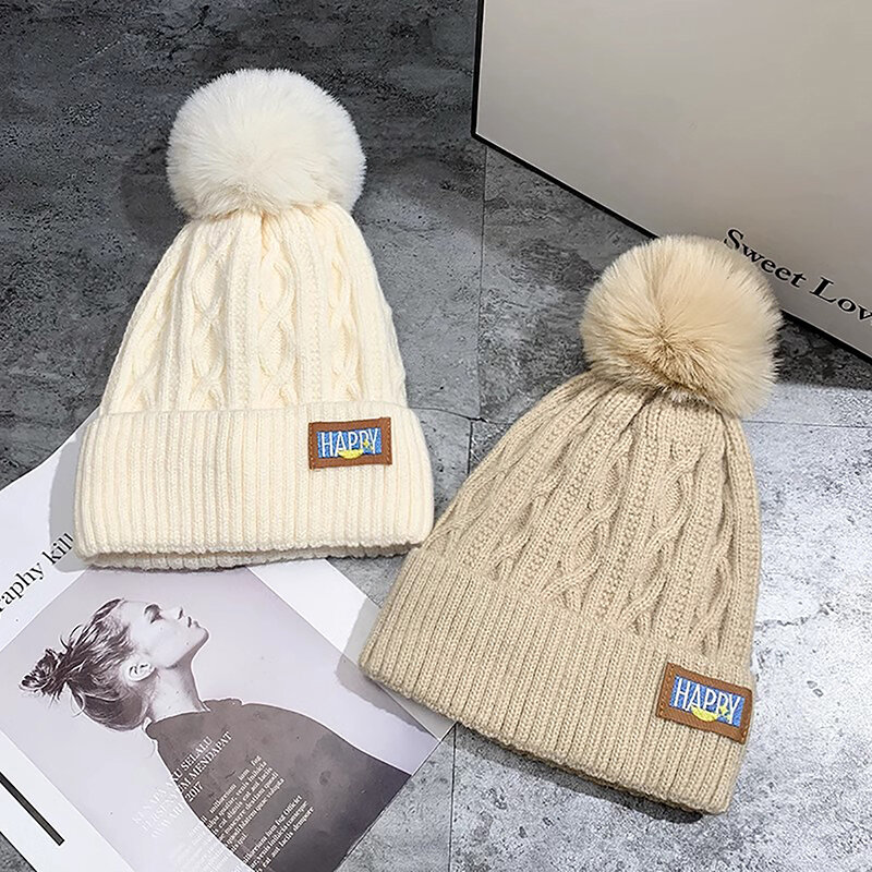 Winter Cap New Fleece-Lined Warm Wool Hat Korean Style Beanie Hat Fashionable Simple Face-Looking Small Knitted Girl's Cap