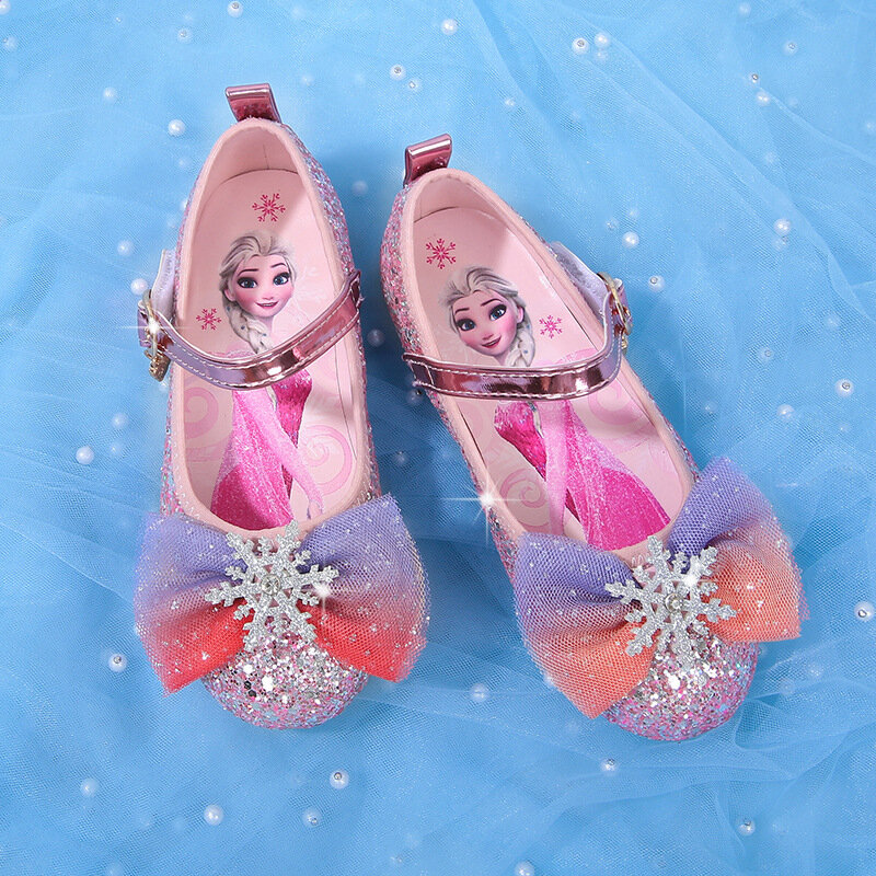 Disney-zapatos de princesa Elsa para niña, calzado de rendimiento con lentejuelas de fantasía de Frozen, suela suave de cristal, talla grande