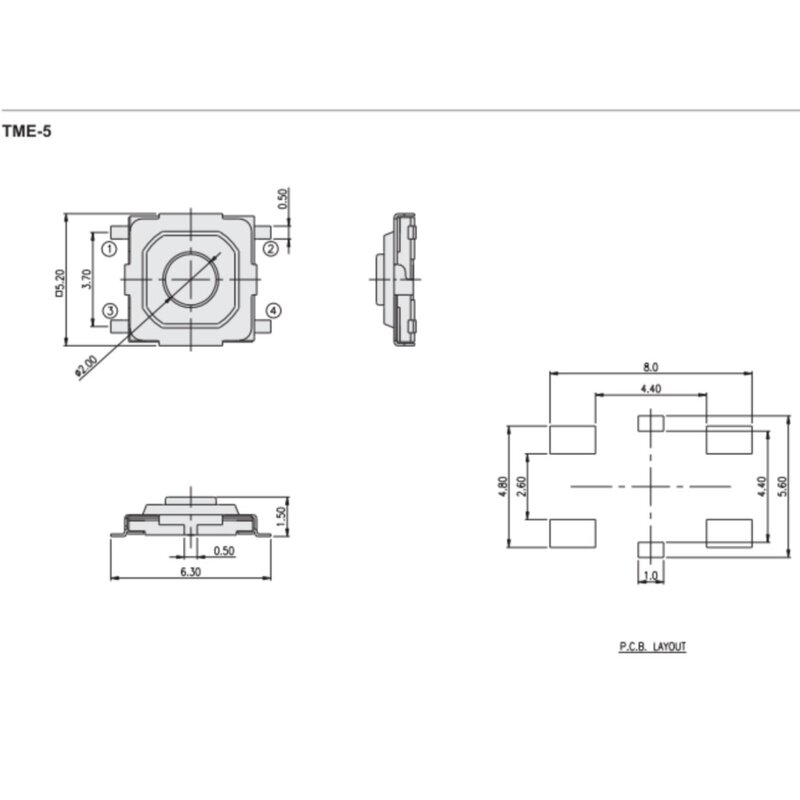 20 piezas-Interruptor táctil de Taiwán, 4x4x1,5, Parche de 4 pies, interruptor de llave táctil impermeable y a prueba de polvo