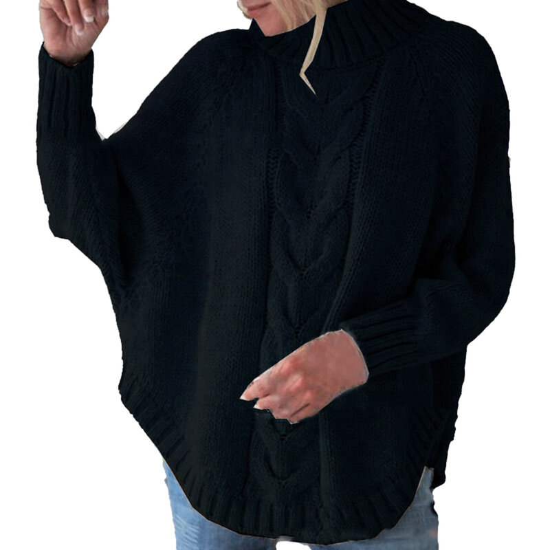 Suéter de malha assimétrico feminino, gola alta, manga comprida, pulôver monocromático, streetwear acrílico, moda, primavera e outono, 2023