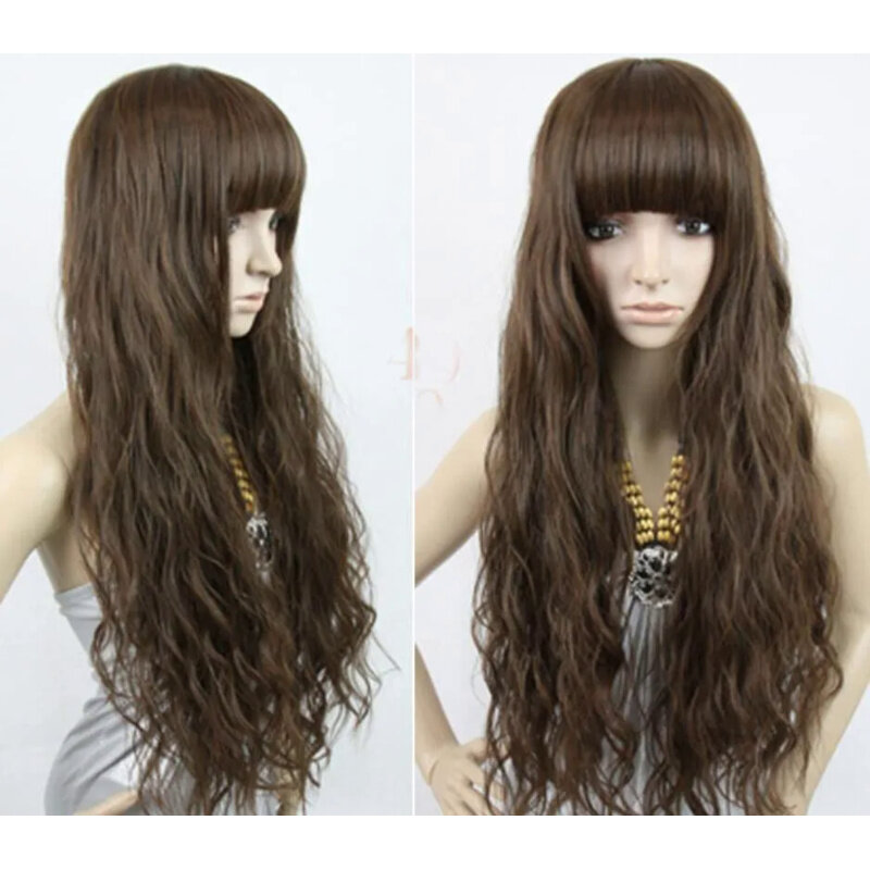 Rambut palsu ll keriting jagung wig cosplay mode wanita rambut panjang cokelat wig penuh