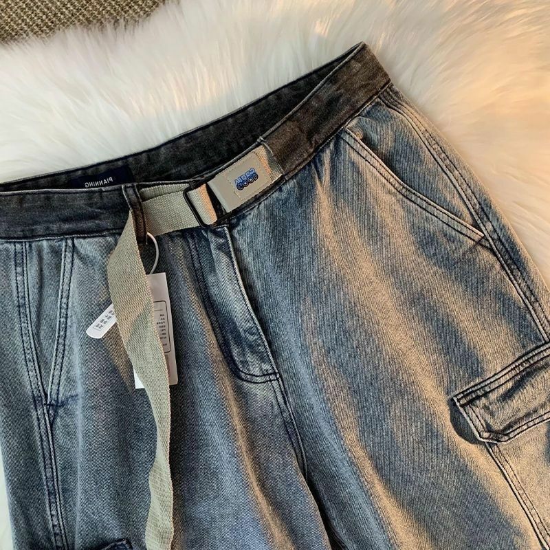 Spodenki amerykańska moda Vintage modne męskie damskie letnie patchworkowe jeansowe Capris amerykańskie główna ulica prosta rurka krótkie spodnie