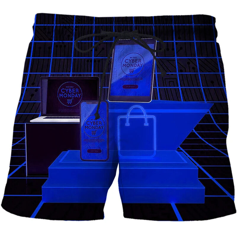 Sommer cool 3d Cyber Monday Druck Strand Shorts Männer Mode Board Shorts ai Grafik Bades horts Streetwear Kleidung Hosen
