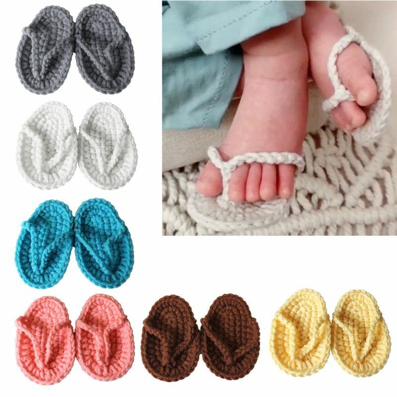 67JC Adereços para recém-nascidos, mini chinelos crochê à mão, delicados, adereços para fotos bebês