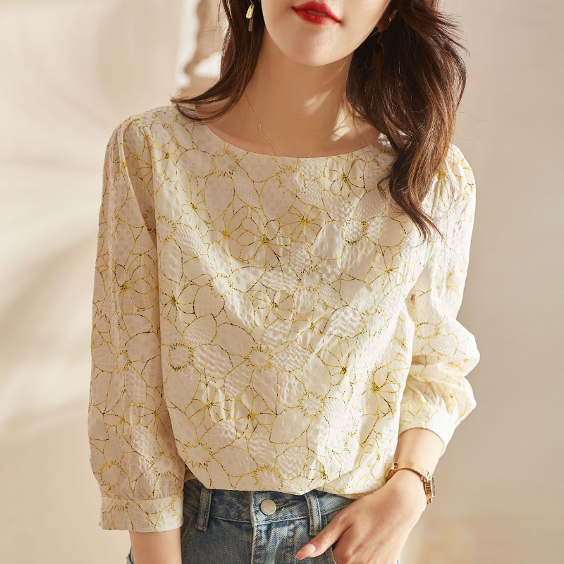 Temperament 3/4 Sleeve Loose Tops Tees Summer New O-neck Printing Lace Patchwork Office T Shirts Vintage Elegant Women Clothing