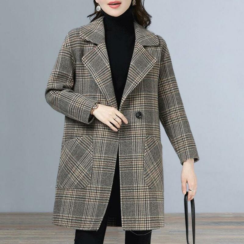 Kobiety płaszcz w kratę nadruk w szkocką kratę wiatroszczelny płaszcz stylowa kurtka do połowy długości dla kobiet damska kurtka zimowa