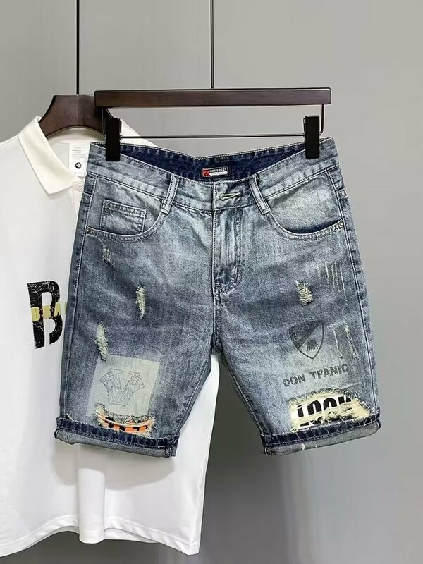 Shorts jeans rasgados casuais masculinos, moda vintage de streetwear slim fit, jeans masculino, nova moda, verão, Y2K, 2022