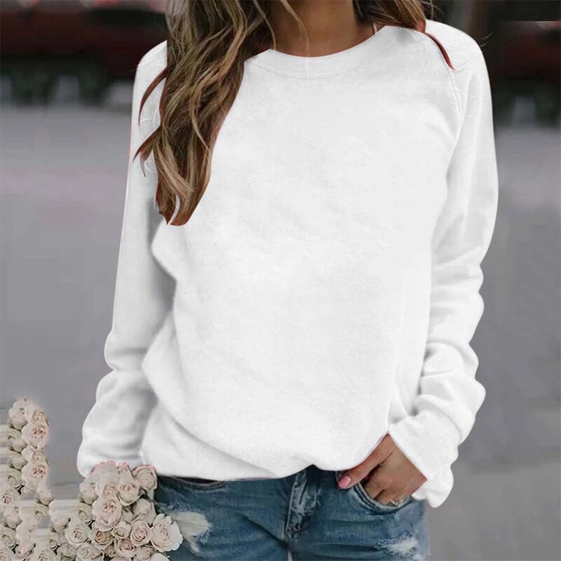 Fashion Trend Casual Comfortable White Women's Round Neck Hoodie with Flower Pattern Printing Series Round Neck Hoodie Matching