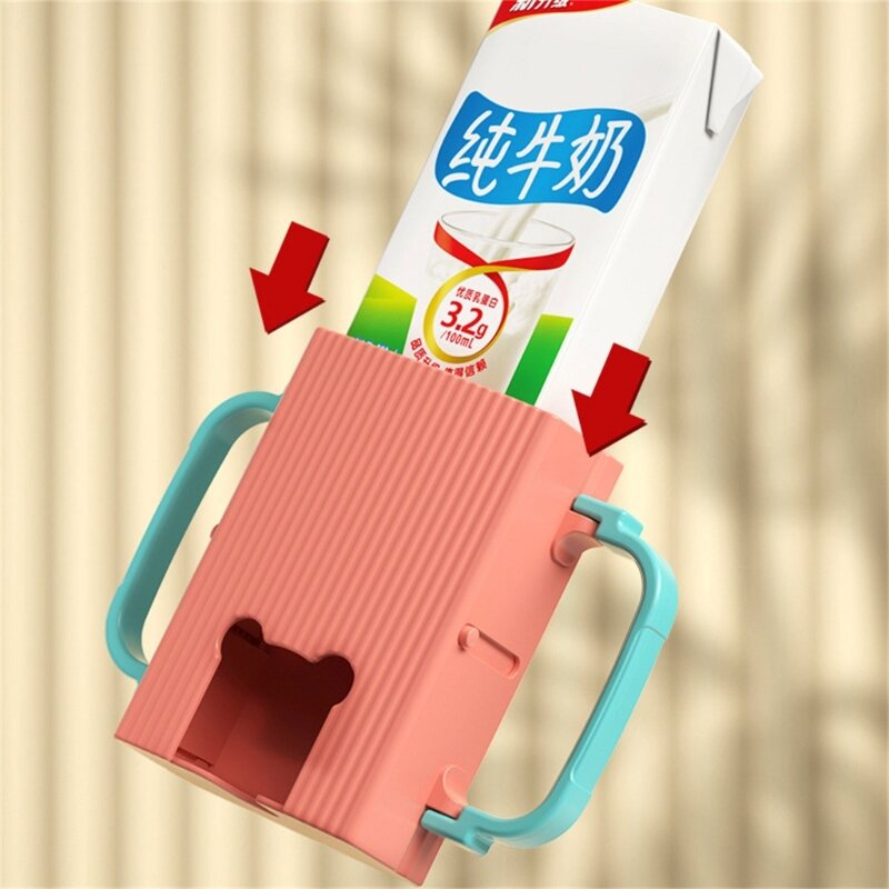 Universal Flipping Holder with Double Handles Milk Box Holder for Food Pouches & Juice Boxes Prevent Squeezing Spills