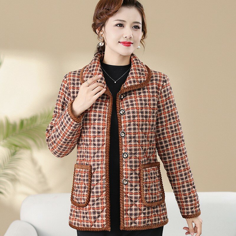 Middle-Aged Elderly Mothers Add Velvet Thicken lattice Outerwear new Warm Cotton-Padded Jacket Winter Loose Cotton Women Jacket