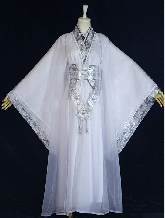 Bianco stile immortale cinese Hanfu per Cosplay Stage Performance spada principe eroso Costume Drama abiti QLGZ