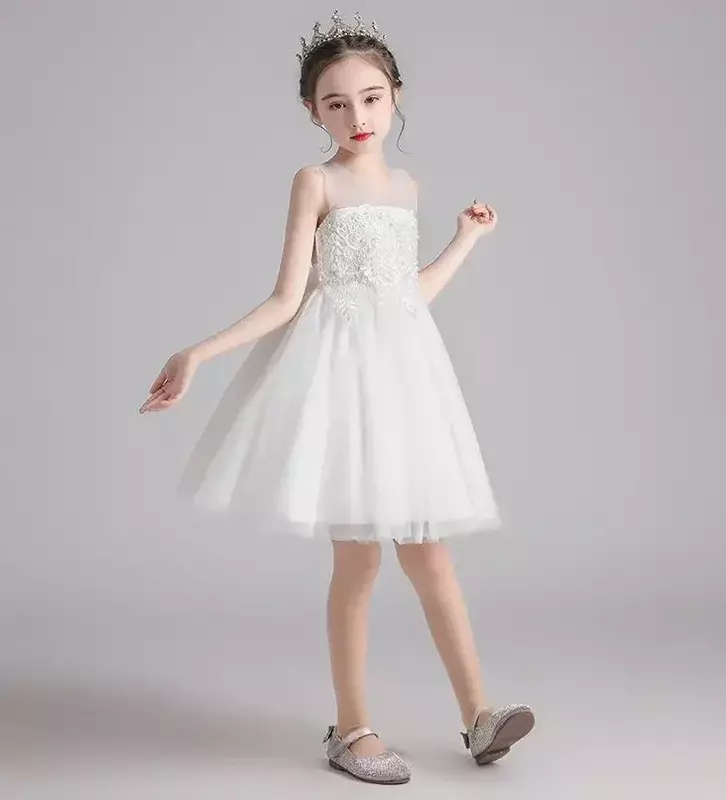 Платье для девочек, Новинка лета 2024, платье принцессы с цветами для девочек, Сетчатое пушистое детское праздничное платье для выступлений