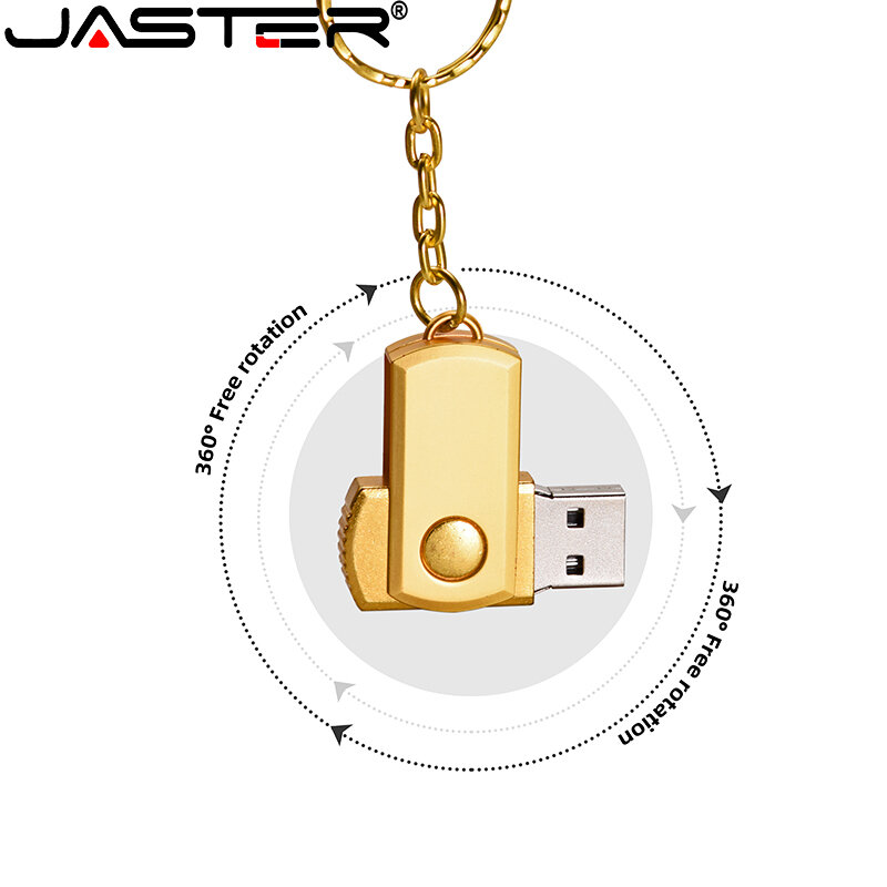 JASTER Metal USB 2.0 Flash Drive 64GB Silver Pen drive 32GB 16GB Memory stick with key chain Rotatable Business gift U disk 8GB