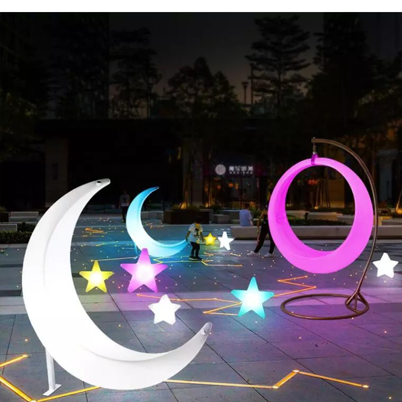 140cm RGB Moon Swing LED Light Solar Square Park Landscape Decoration OutdoorSwing Children's Amusement Equipment Party Bar