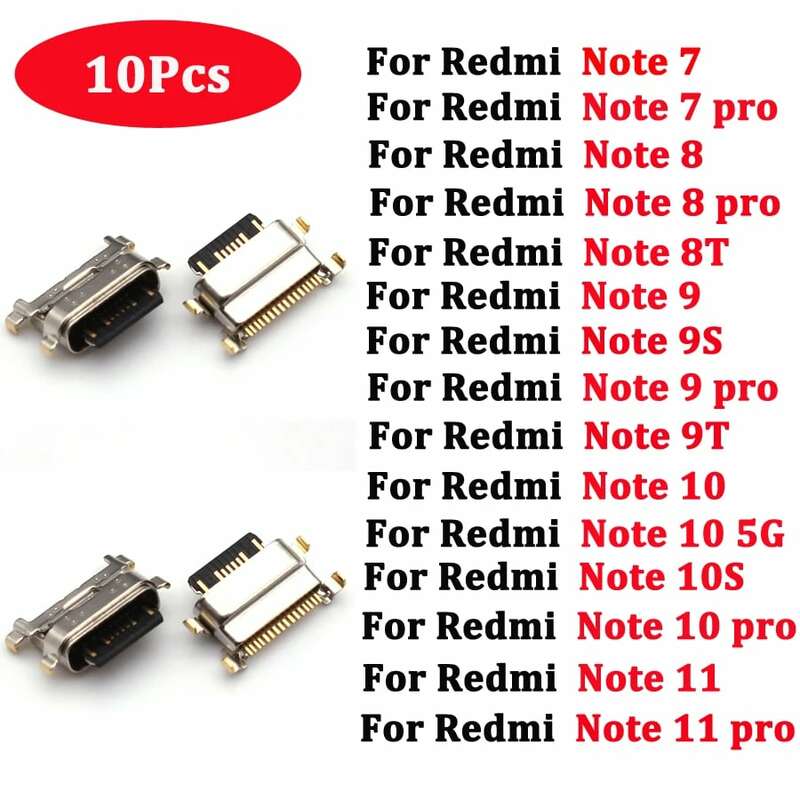 10-20 Buah soket pengisi daya Jack USB konektor pengisi daya Dock Plug untuk Xiaomi Redmi Note 7 8 8T 9 9S 9T 10 10S Pro 11 4G 5G