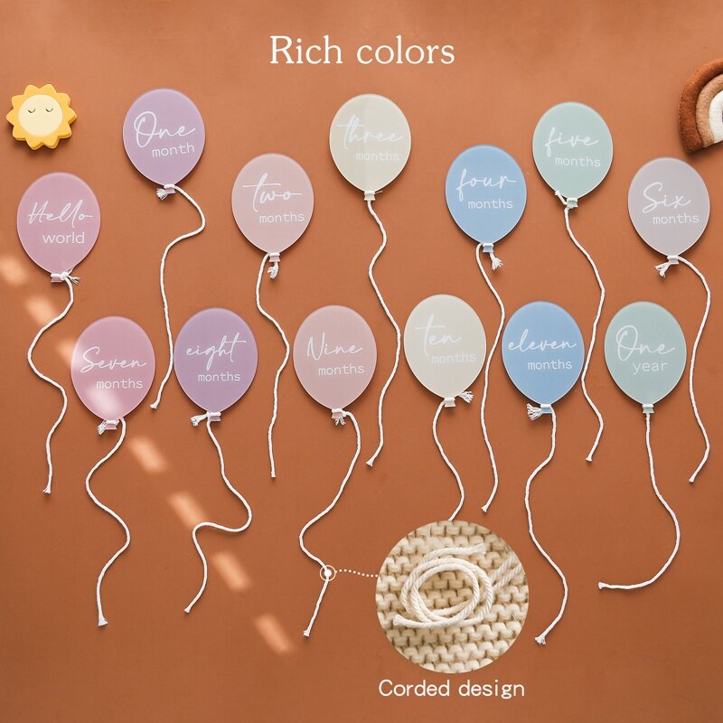13 buah bayi akrilik kartu tonggak balon nomor bulanan Memorial fotografi aksesoris untuk 0-12 bulan hadiah Lahir