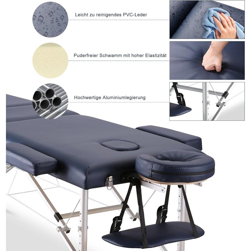 Massage Table Portable Massage Bed Lash Spa Tattoo Bed Esthetician Adjustable Professional 3-Fold Aluminum Legs Carrying Bag