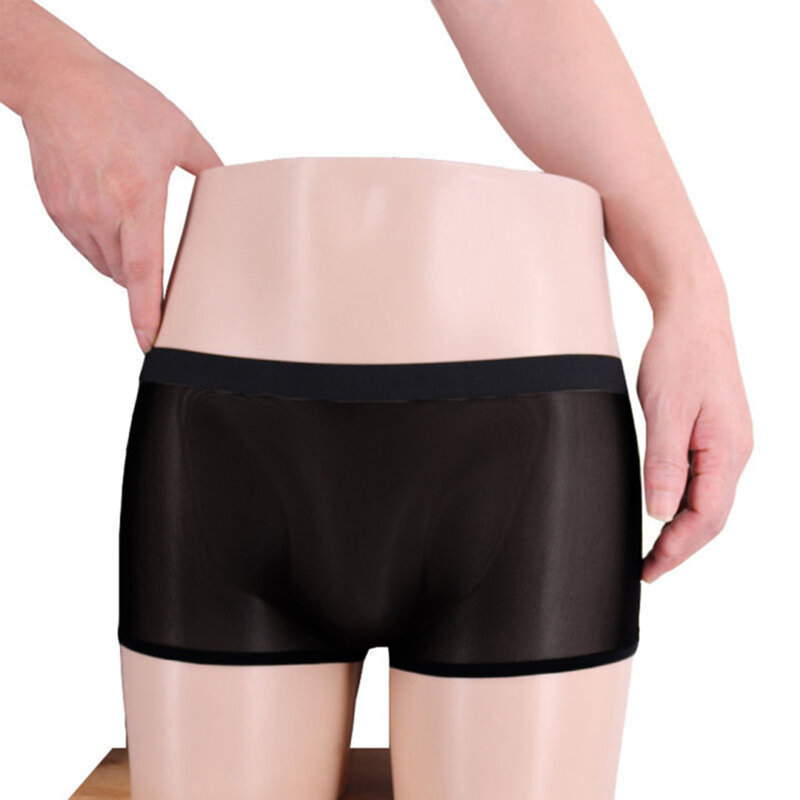Shorts de boxer respirável de malha pura masculino, cuecas transparentes, lingerie transparente, calcinha de secagem rápida, roupa interior sexy