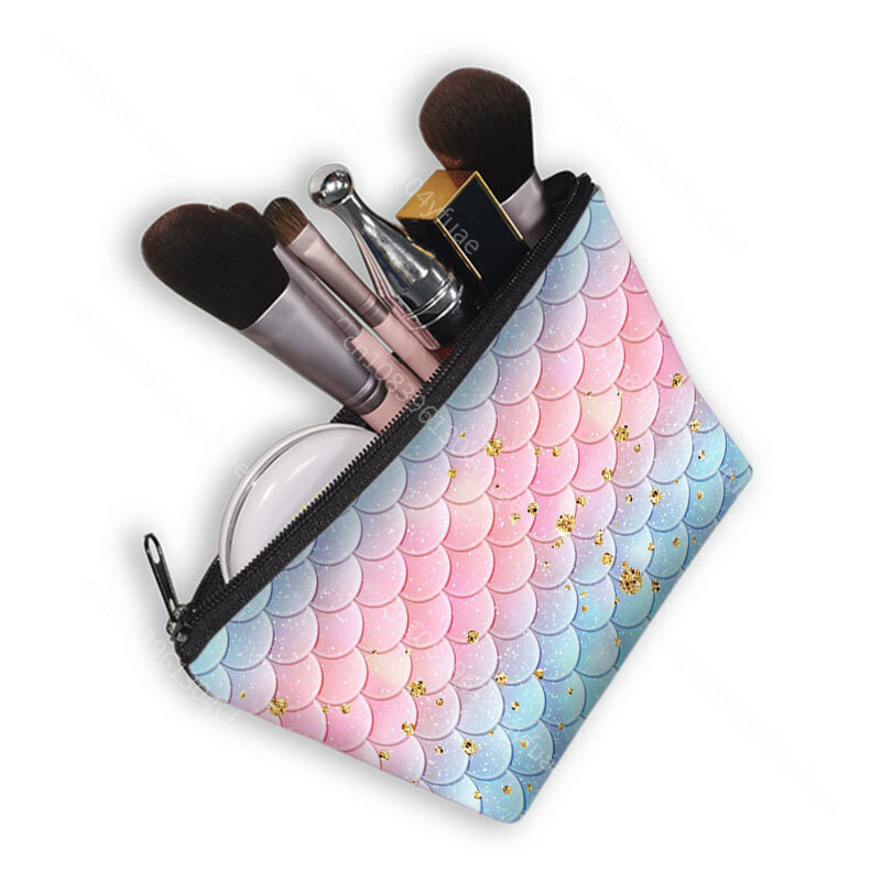 Women Mermaid Cosmetic Bag Large Capacity Storage Bag Zipper Canvas Student Pencil Case Cosmetic Case Girl's Makeup Bag