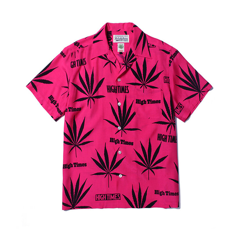 WACKO MARIA Full Print Leaf Pattern camicia a maniche corte maglietta Hawaii da uomo estiva di migliore qualità