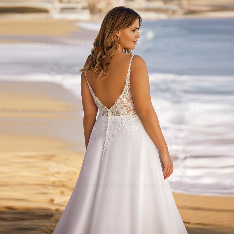 ANGEL Boho Wedding Dresses Plus Size High Split vestidos de novia 2024 Sexy V-Neck Spaghetti Straps Bridal Party Custom Made