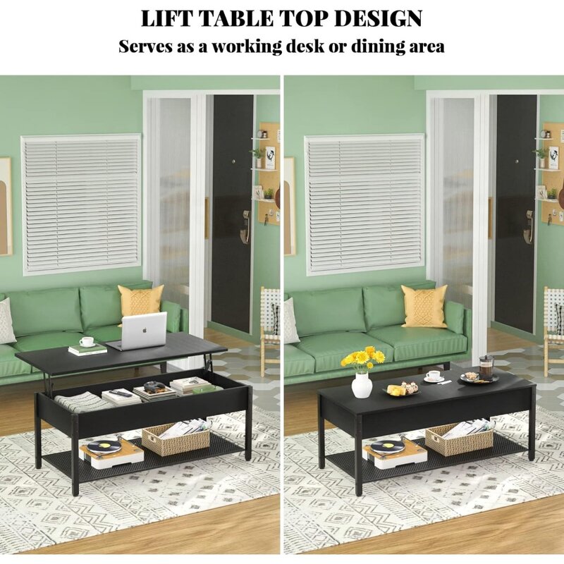 Mesas de chá e café para sala de estar, cadeiras verdes, elevador de madeira, mesa central mesa, armação metálica mesa de jantar preta