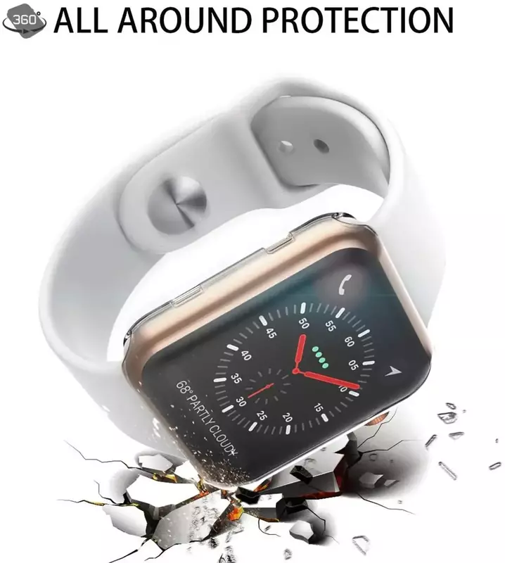 Protetor de Tela Cheia para Apple Watch, TPU Bumper Cover para iWatch Series 7, 6, 5, 4, 3, 2, Acessórios, 8, 45mm, 41mm, 44mm, 40 milímetros, 42 milímetros