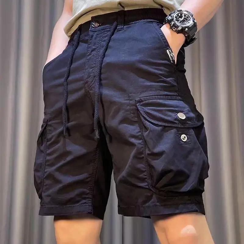 กางเกงคาร์โก้ผู้ชายขาสั้นเดินป่ามีซิปรูดกางเกงขาสั้นสำหรับผู้ชายฮาราจูกุหลวมสะดวกสบายหรูหรา Homme ที่สวยงาม
