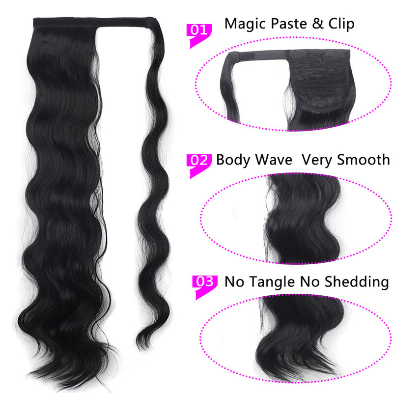 Synthetic Long Body Wave Wrap Around Ponytail Clip in Hair Extensions Natural Hairpiece Fiber Black Blonde Fake Hair Pony Tail