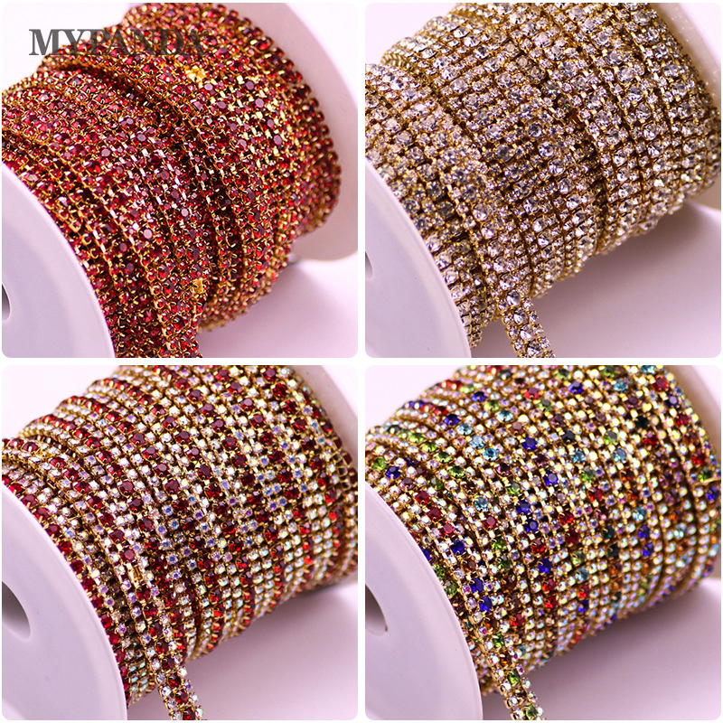 Stone Cup Chain Gold Diamond Strass Decorative Applique Crystal Trimmings For Dresses Crystal-Castle 1 Yard Rhinestones Trim
