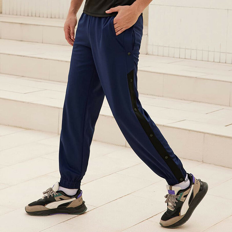 Modne spodnie sportowe męskie spodnie dresowe w stylu Casual długie spodnie guziki z bocznym rozpiętym spodnie z elastyczną gumką w pasie Pantalones Hombre