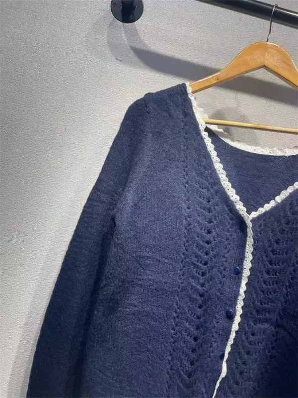 Damski sweter z dzianiny jednorzędowy prosty szczupły wczesny jesienny sweter w szpic Vintage
