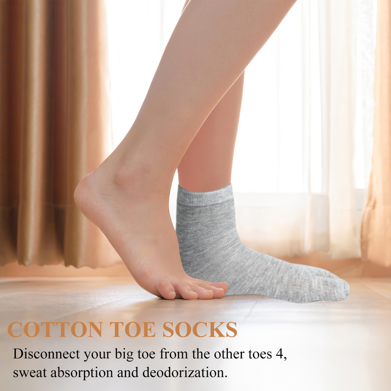 NUOLUX-3 pares de calcetines elásticos de algodón Tabi para dedos de los pies (blanco + gris + negro)