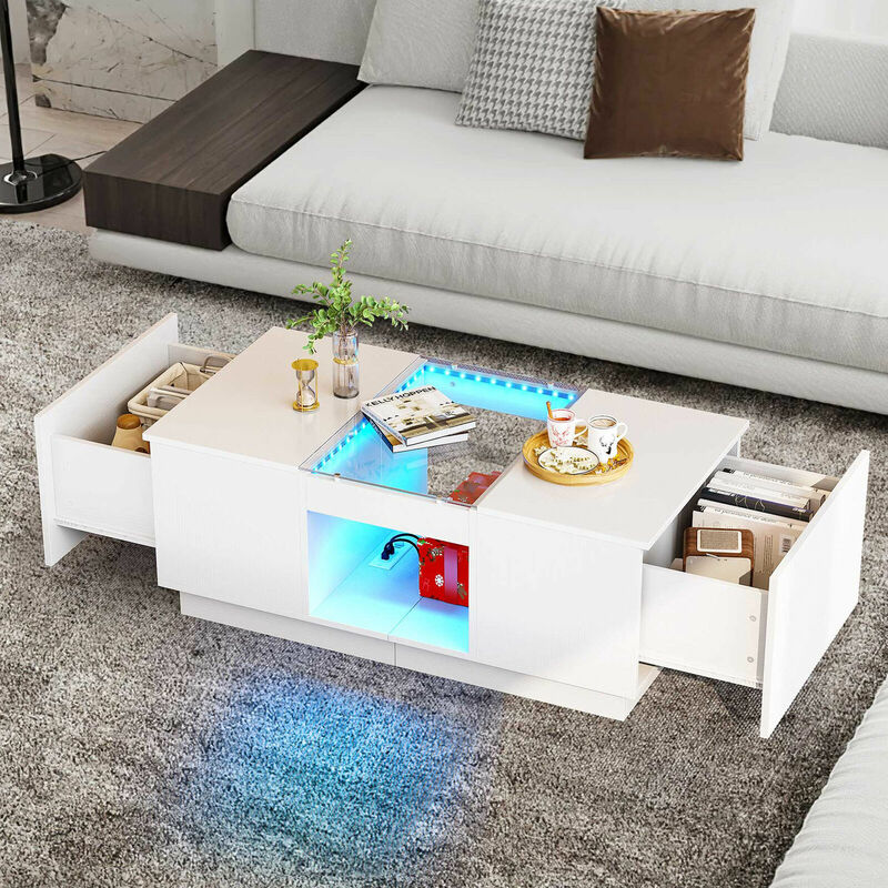 Moderner Couch tisch 2 Schubladen mit Ladestation und LED-Leuchten Beistell tisch