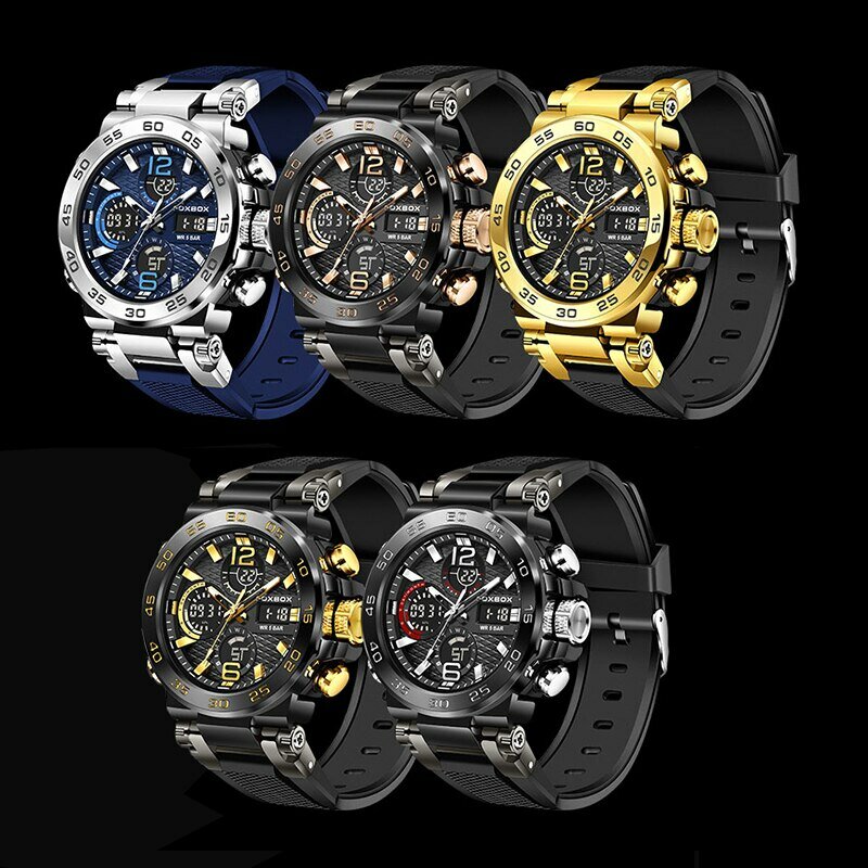 FOXBOX-Relógio de negócios impermeável para homens, relógio mergulhador, marca superior, luxo, esporte, militar, cronógrafo, caixa