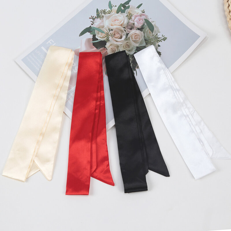 1PC Women Narrow short Scarf 100x4cm Solid Color Chiffon Silk Rubber Black Bag Ribbon Headbands Choker Streamer Lady Accessories