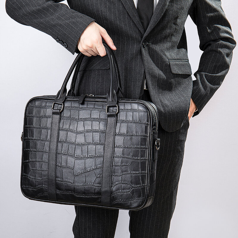 Westal-Croco Design couro pasta, sacos do portátil dos homens, carteira de negócios, carteira masculina, 15"