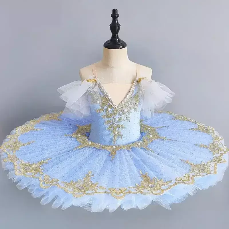 Vestido de fiesta de Ballet profesional para niña, traje de baile de princesa, panqueque azul y rosa