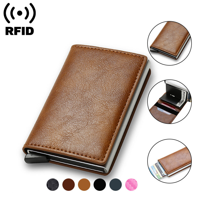 Porta carte di credito Rfid portafogli da uomo portacarte portacarte in pelle piccola sottile sottile Mini portafoglio magico portafoglio minimalista intelligente 2023