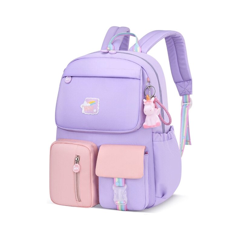 Mochila con colgante para niñas y niños, bolsa de escuela primaria de 28GD, bonita mochila de viaje de nailon para estudiantes