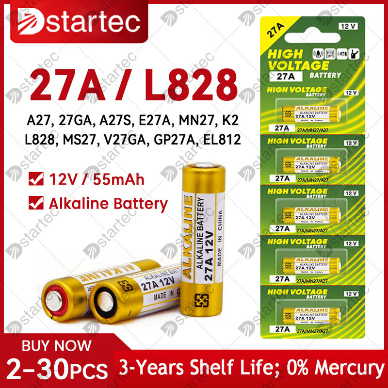 Eunicell新50 2600mah 12v L828 27Aアルカリ電池G27A MN27 MS27 GP27A A27 V27GA A27BP K27A VR27ドアベルのため警報電源リモート