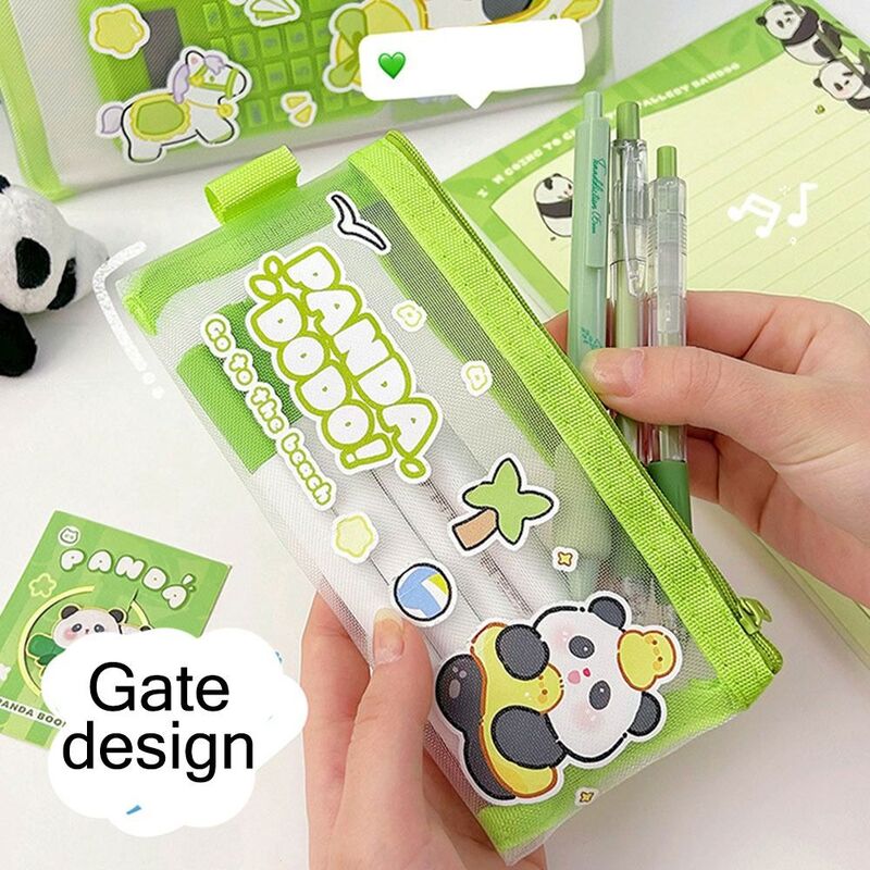 Borsa portadocumenti Panda borsa portapenne portatile di grande capacità con Design a cerniera borsa portaoggetti in rete regalo