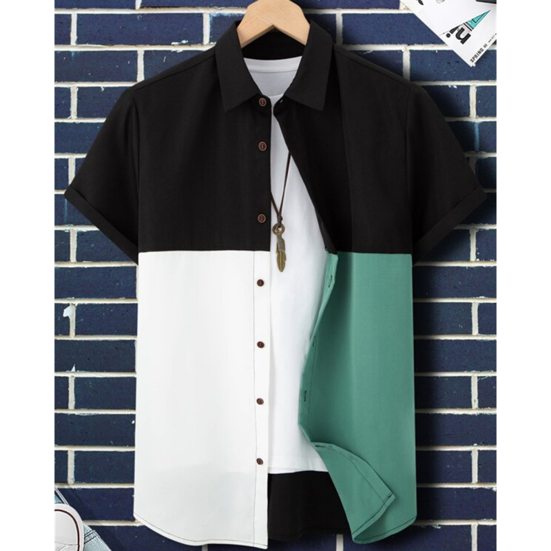 Camisa xadrez estampada em 3D masculina, tops casuais de manga curta, camisa grande solta, roupas de rua diária, verão, nova